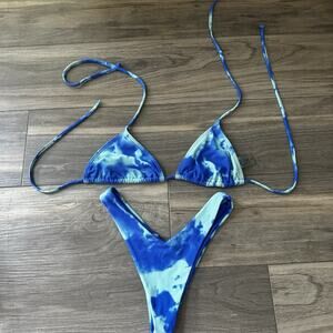 H2OH Colours Blue Tie-Dye Triangle Bikini Set - Size S